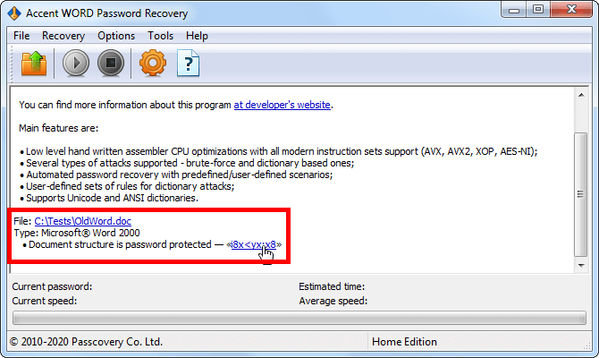Instant password finding for Word 6-2003