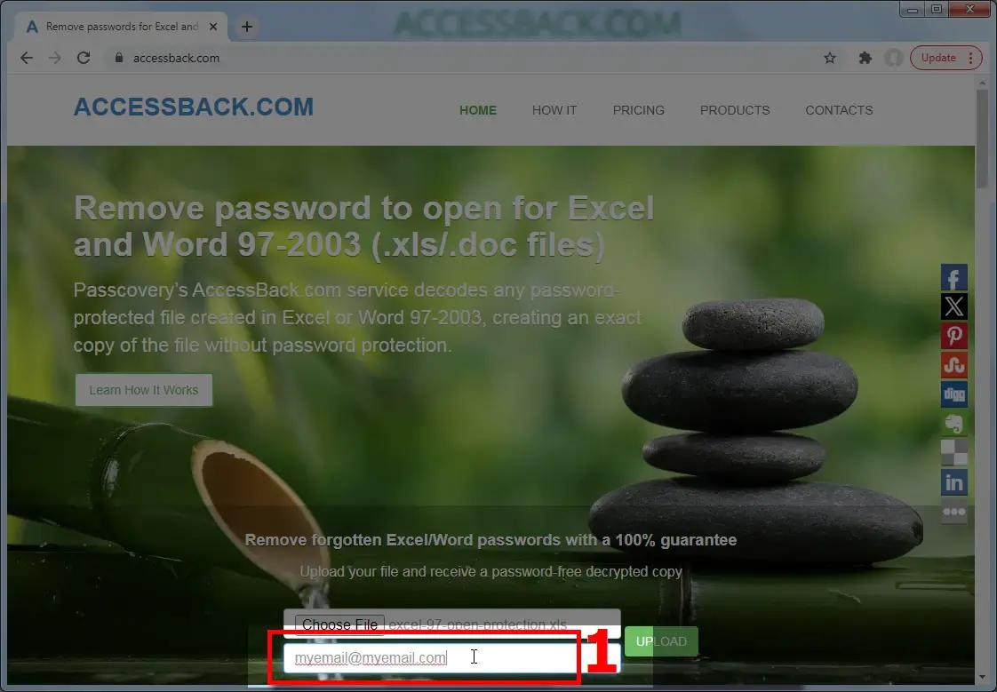 AccessBack.com. Second step: leave an email for contact