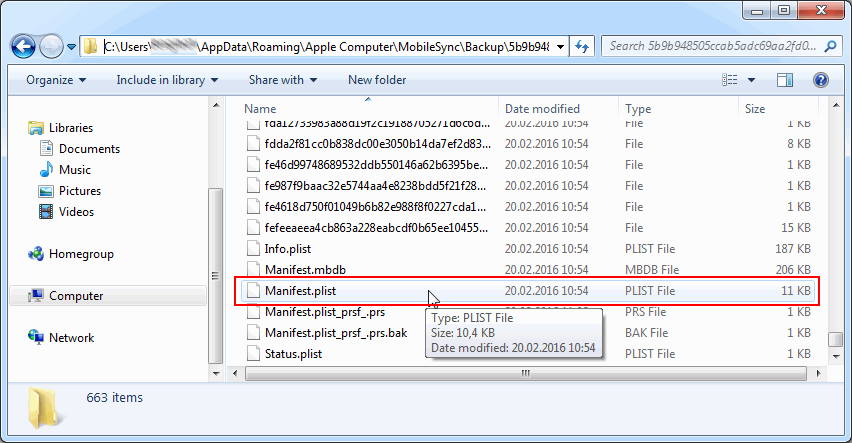 Location manifest.plist file on the PC