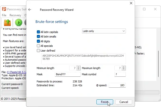 Simple mask configuration window in Passcovery programs