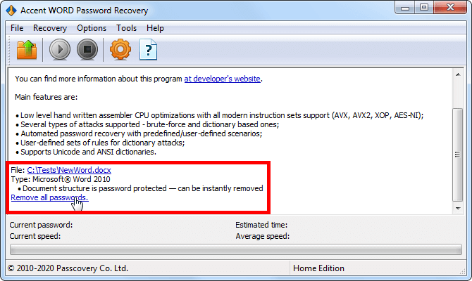 Instant removal of Word 2007-2019 password