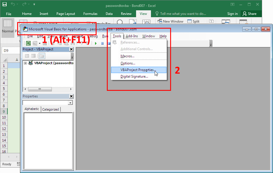 Microsoft Excel 2016-2019. VBA code editor (Alt+F11)