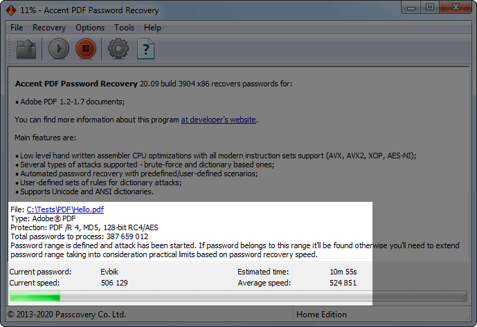 Information about password recovery in AccentPPR