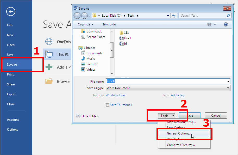 Save file settings in Microsoft Word