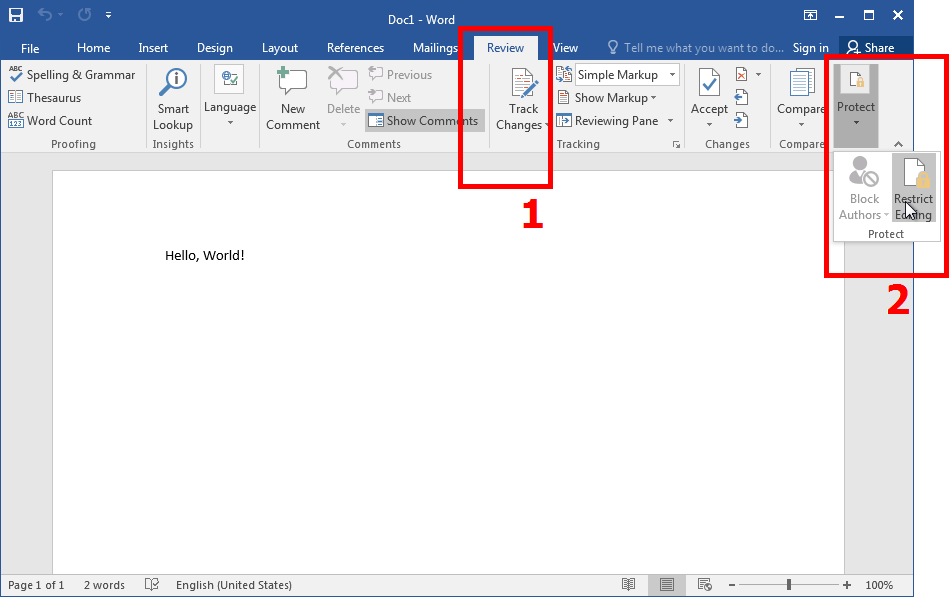 Enable/Disable the Restrict Editing option in Word
