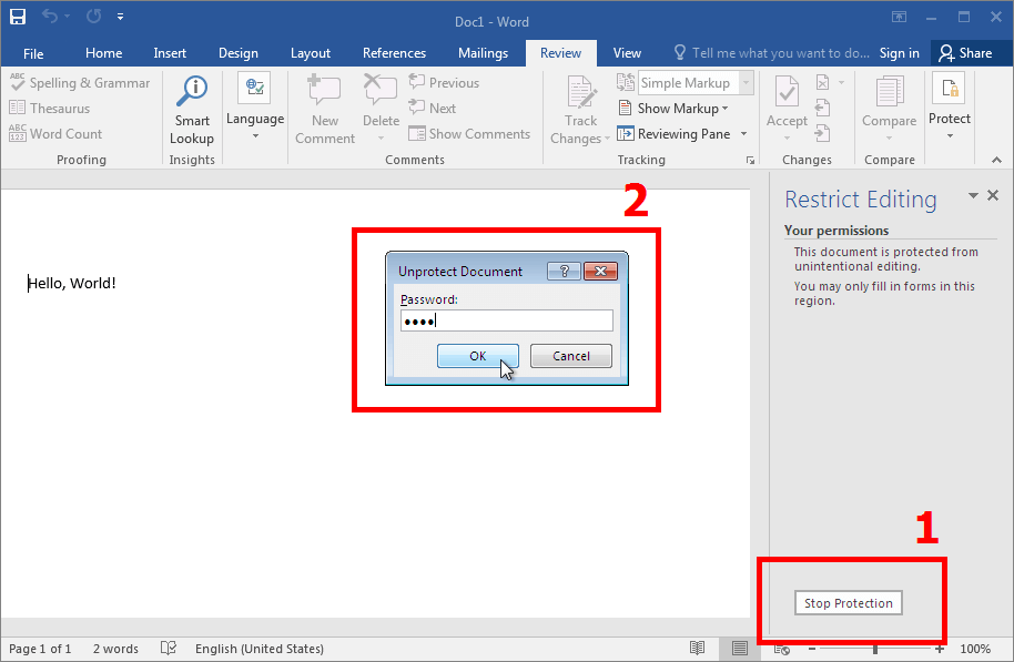 Removal of Restrictions to Edit in Word