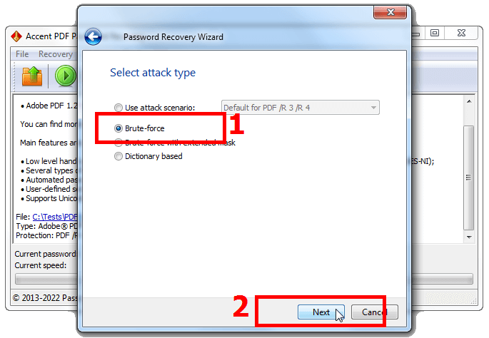 Selecting password attacks in AccentPPR