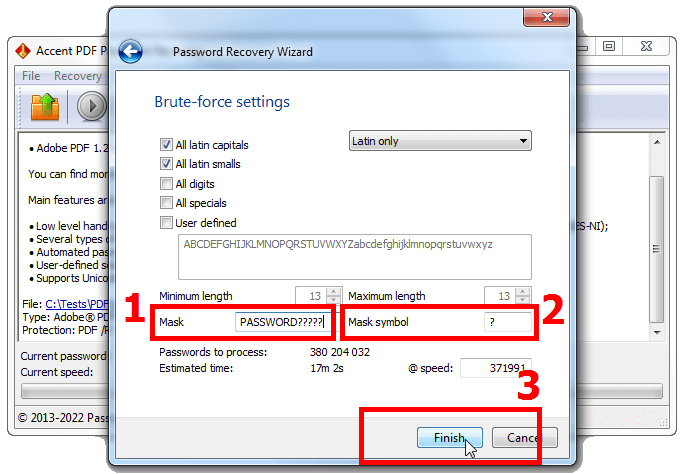 Setting up a simple brute force attack mask in AccentPPR