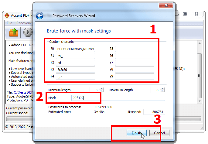 Setting up a positional mask for a brute force attack in AccentPPR