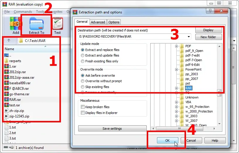 WinRAR: Interface for Extracting Archive Contents