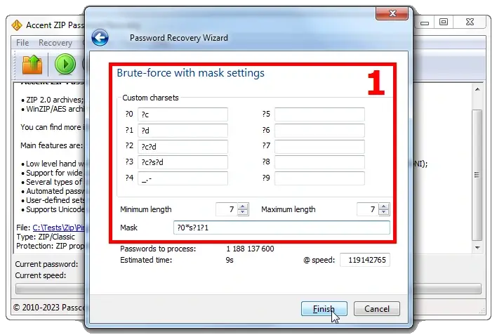 AccentZPR: Positional Mask Configuration Window for Brute Force Attacks on Lost ZIP Passwords