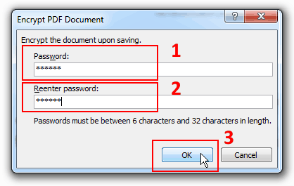 Save as dialog box – Applying an open password to a PDF document