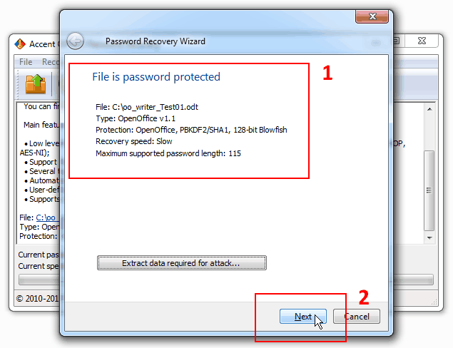 Start dialog box - Password Recovery Wizard