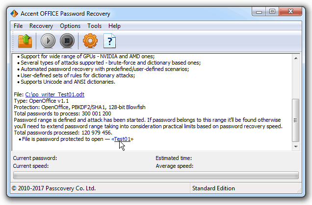 An altered password successfully found