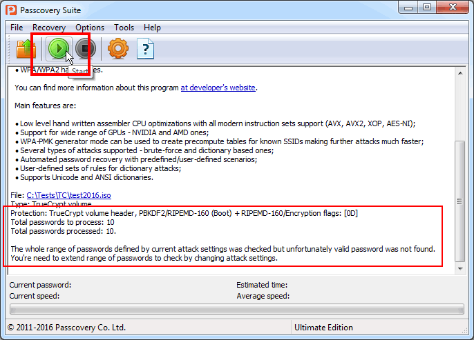 Attack on TrueCrypt password from command-line. Step 4