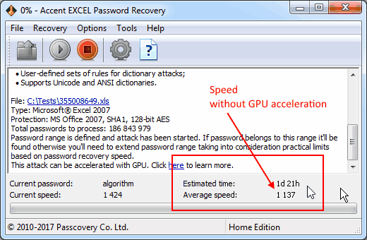 GPU-accelerated password recovery speed increase in Passcovery programs