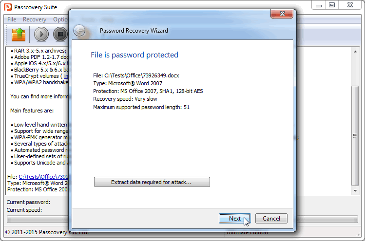 Open your password protected file in the Passcovery Suite