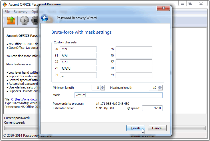 Set the mask and start password cracking