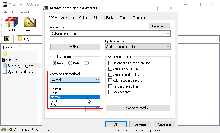 RAR compression methods