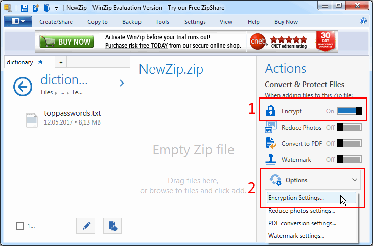 open winzip files