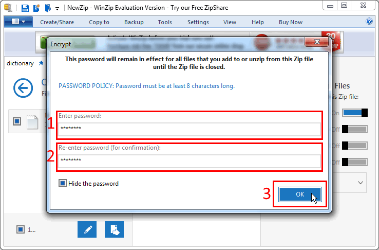 add a password to zip file