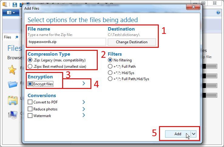 how to winzip with password