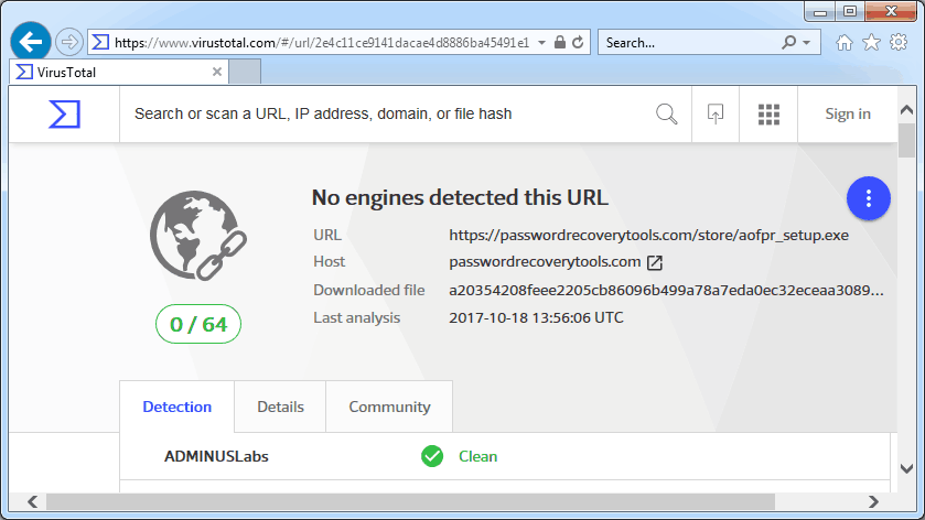 Results of scanning the distribution of AccentOPR for malware. Everything is clear!