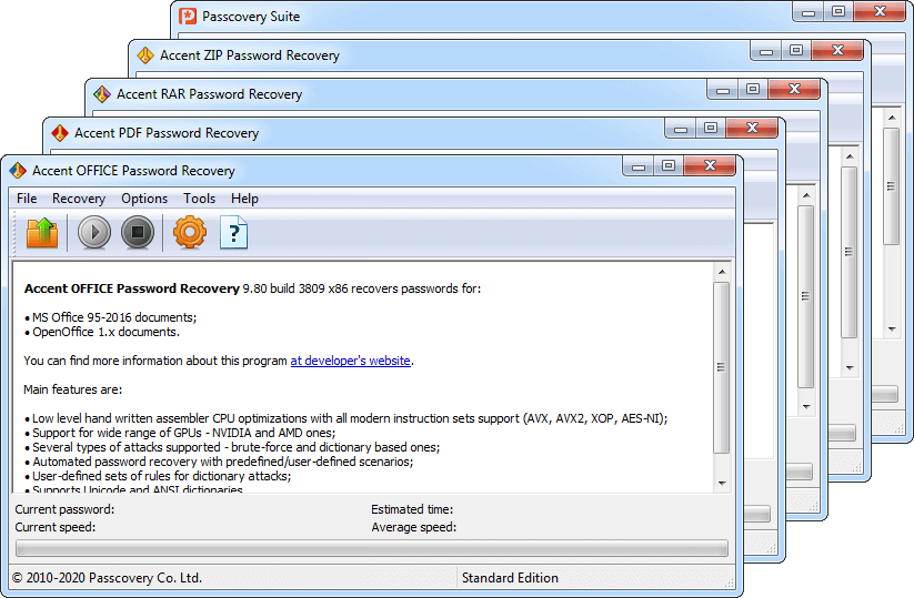 PasscoverySuite - official cracking solution for forgotten passwords Microsoft Office, OpenOffice, Zip, RAR