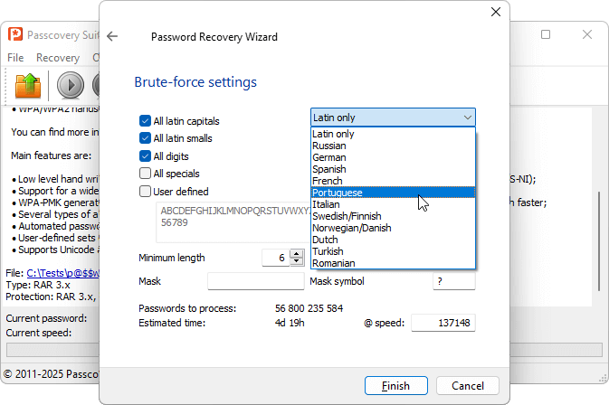 RAR password recovery for forensic investigations