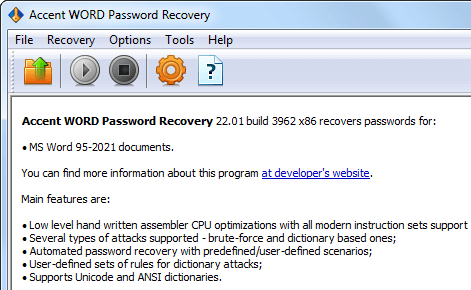 AccentWPR for Microsoft Word Passwords