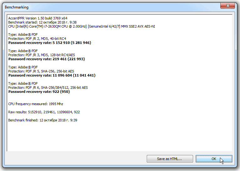 Get password recovery benchmark results