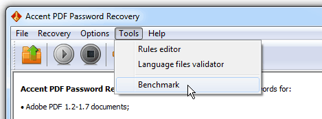 Start password recovery benchmark