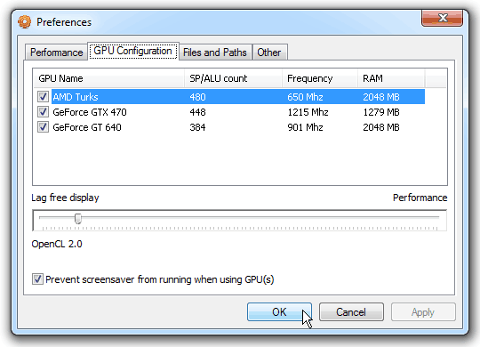 GPU Configuration Dialog