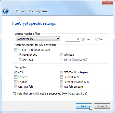 TrueCrypt settings